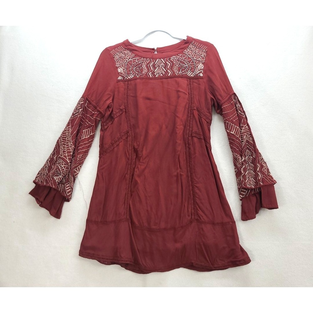 Boho Embroidered Mini Dress Bell Sleeves‎ Witchy Fairy Festival Sz M